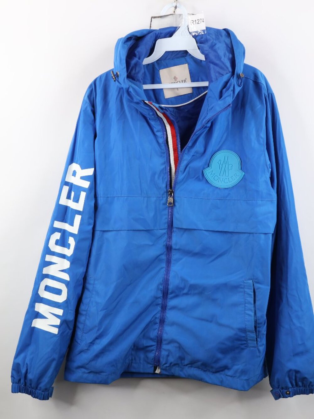 Moncler Mens Large Spell Out Full Zip Hooded Windbreaker Jacket Royal Blue